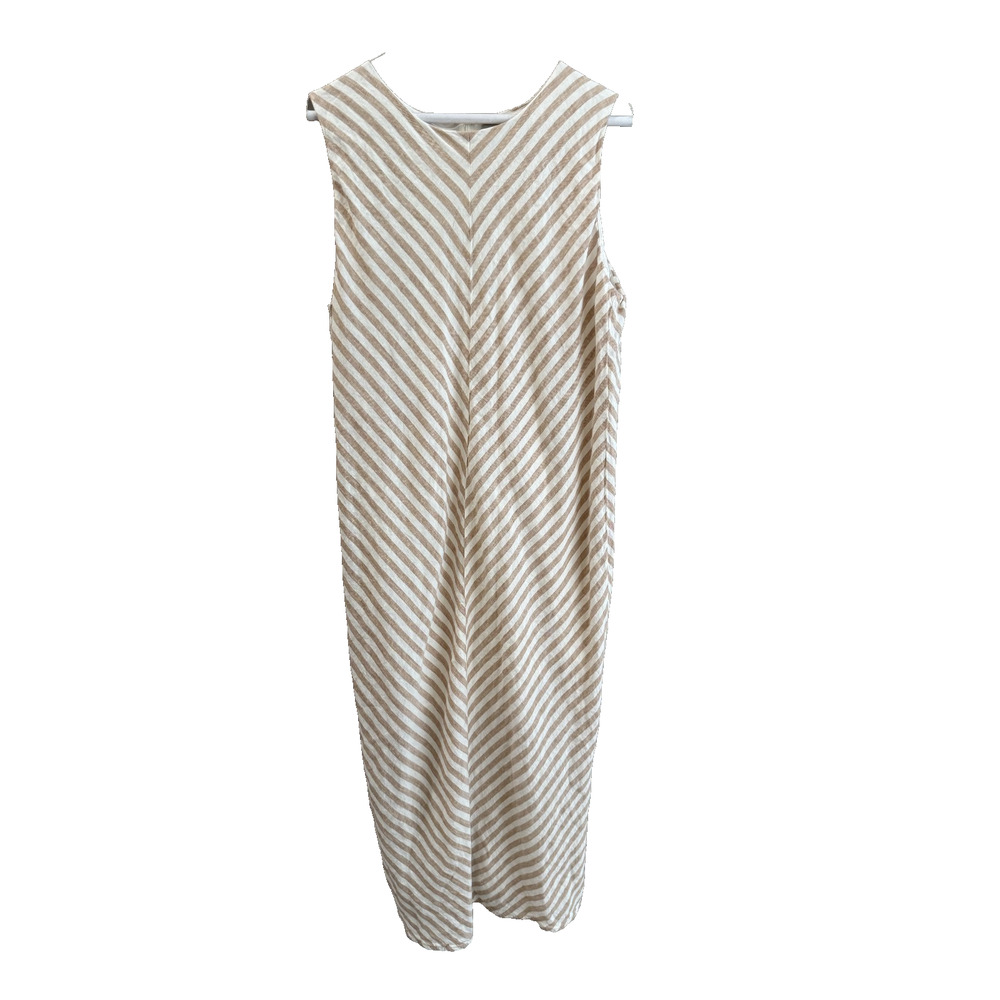 Everlane Brown Striped Maxi Dress 10 Back slit Lined Summer Party Boho